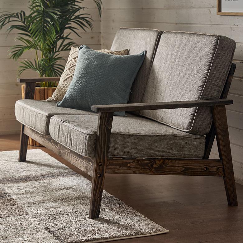 ソファ 2人 掛け 二人 2P 天然木 ウッド 木製 約 W 141cm D 75cm H 78cm ひじ掛け ファブリック リビング 北欧 おしゃれ 家具 インテリア 西海岸 91591 | 東谷 | 02