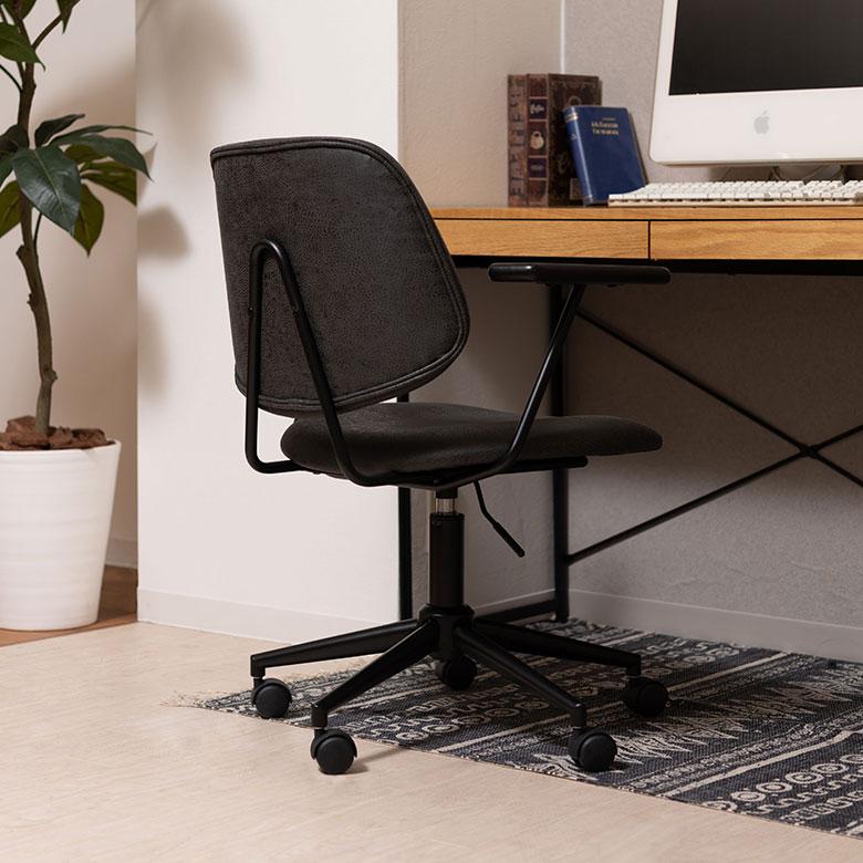 デスク チェア オフィス ワーキング 約 W 61.5cm D 61cm H 82-91cm SH44-53cm ブラック グレー 勉強 仕事 レザー風 椅子 おしゃれ 北欧 家具 西海岸風 91597 | 東谷 | 06