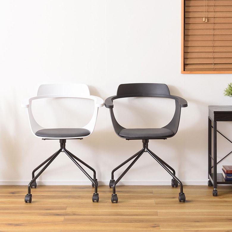 デスク チェア オフィス ワーキング 約 W 60cm D 52cm H 79cm SH 47cm ブラック ホワイト ひじ掛け 肘掛 蒸れにくい 椅子 おしゃれ 北欧 家具 西海岸風 91598 | 東谷 | 04