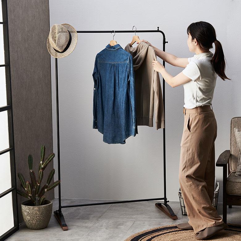 ハンガー ラック コート 高さ 154cm 天然 木 スチール 洋服 掛け ポール 収納 シンプル スリム インダストリアル おしゃれ 北欧 インテリア 家具 西海岸風 91603 | 東谷 | 05
