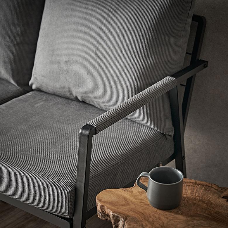 ソファ 3 三 人 掛け P スチール コーデュロイ 幅168cm ひじ掛け カフェ 店舗 インダストリアル ヴィンテージ 北欧 おしゃれ 家具 インテリア 西海岸 91609 | 東谷 | 08