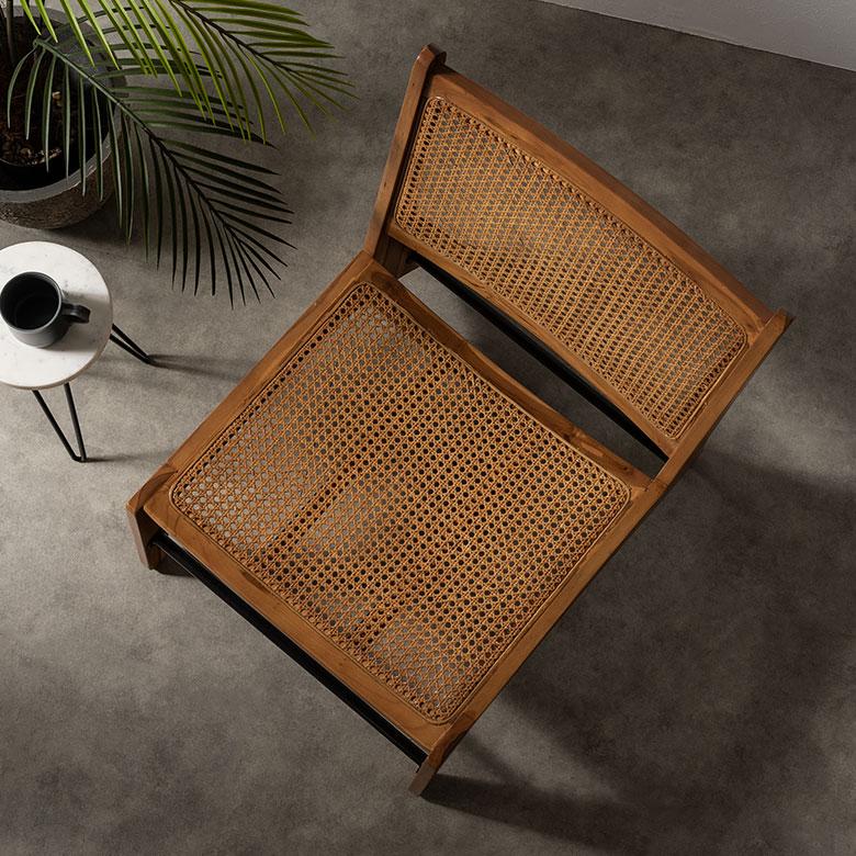 東谷 チェア ラウンジ ラタン 籐 チーク ウッド 天然 木 座面高 30cm