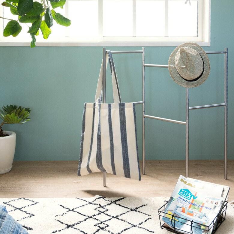 バッグ トートバック 肩掛け レディース 大きめ 布 綿エコ マザーズ レッスン 縦縞 生成り シンプル おしゃれ かわいいナチュラル A3 A4 たためる 92051 | ブランド登録なし | 02