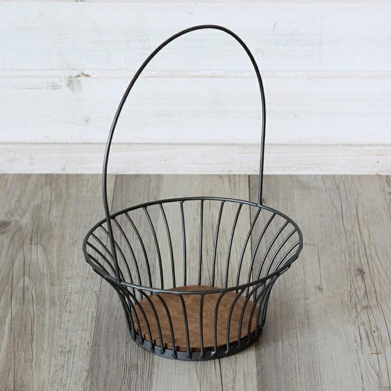 バスケット ワイヤーバスケット かご ラウンド型 アーチハンドル付き 底板付き 持ち手付き ハンギング 吊り下げ フラワーバスケット フルーツバスケット 92078 | ブランド登録なし | 06