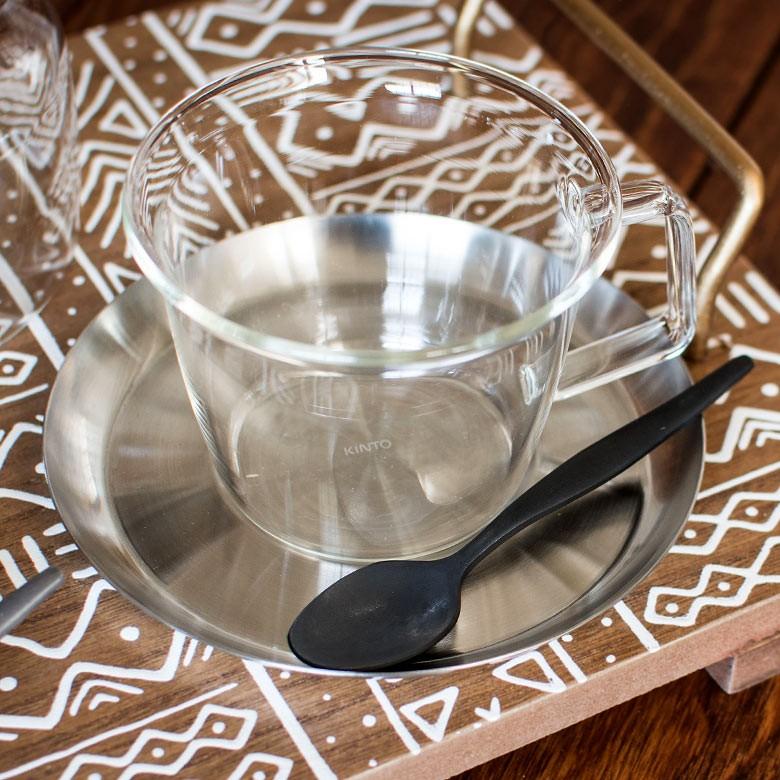 コーヒーカップ＆ソーサー 耐熱ガラス ステンレス製受け皿 220ml 電子レンジOK ガラスのみ 食器 ティーカップ コップ マグカップ ガラス製 キッチン用品 92094 | ブランド登録なし | 01