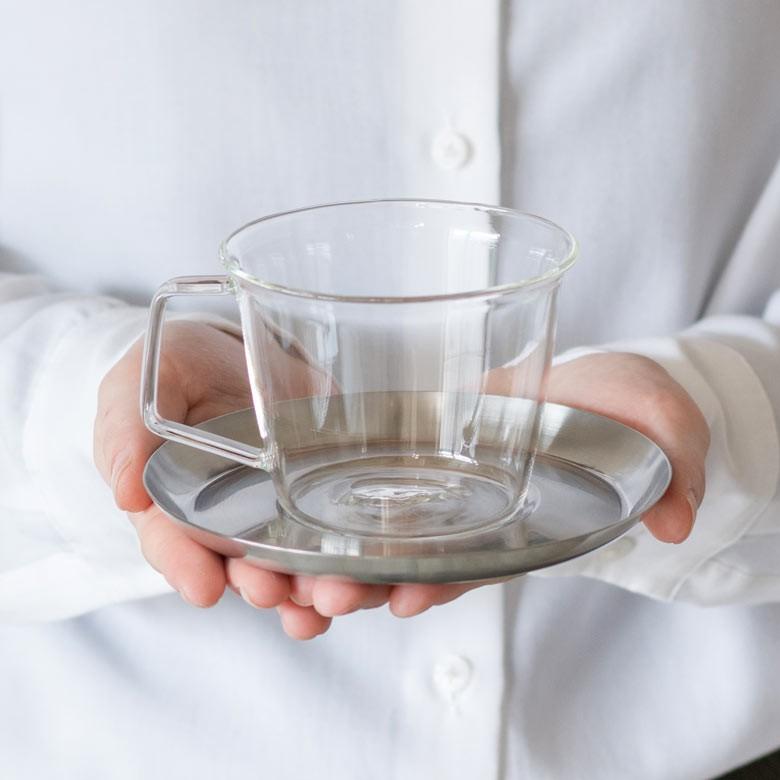 コーヒーカップ＆ソーサー 耐熱ガラス ステンレス製受け皿 220ml 電子レンジOK ガラスのみ 食器 ティーカップ コップ マグカップ ガラス製 キッチン用品 92094 | ブランド登録なし | 04