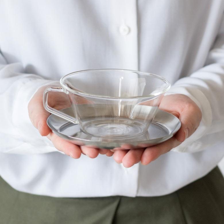 コーヒーカップ＆ソーサー 耐熱ガラス ステンレス製受け皿 220ml 電子レンジOK 食器 ティーカップ コップ マグカップ ガラス製 キッチン用品 92096 | ブランド登録なし | 01