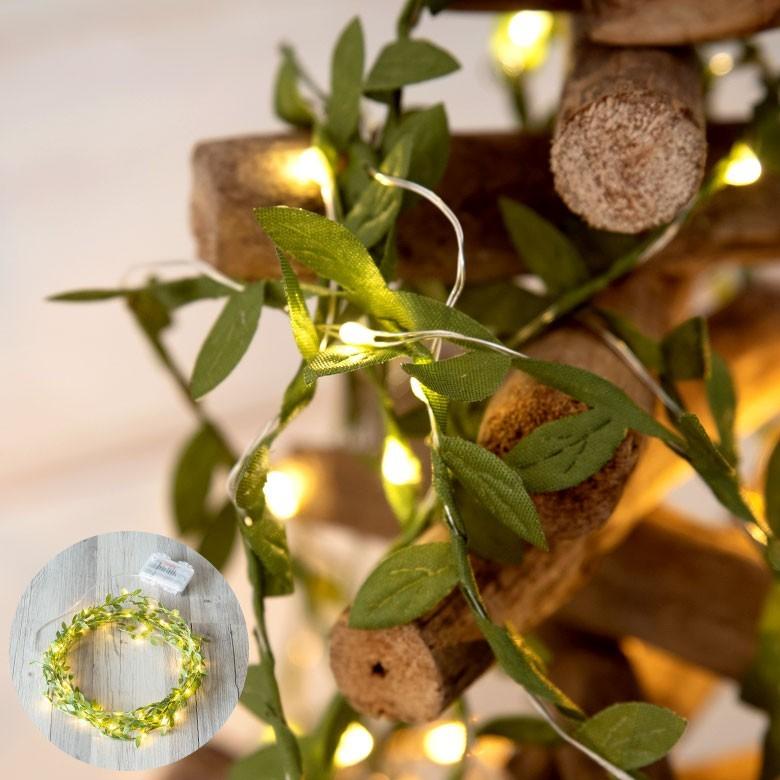 イルミネーションライト LEDライト 電飾 ガーランド クリスマスツリー装飾 リモコン付き グリーンリーフ 乾電池式 照明器具 92109 | ブランド登録なし