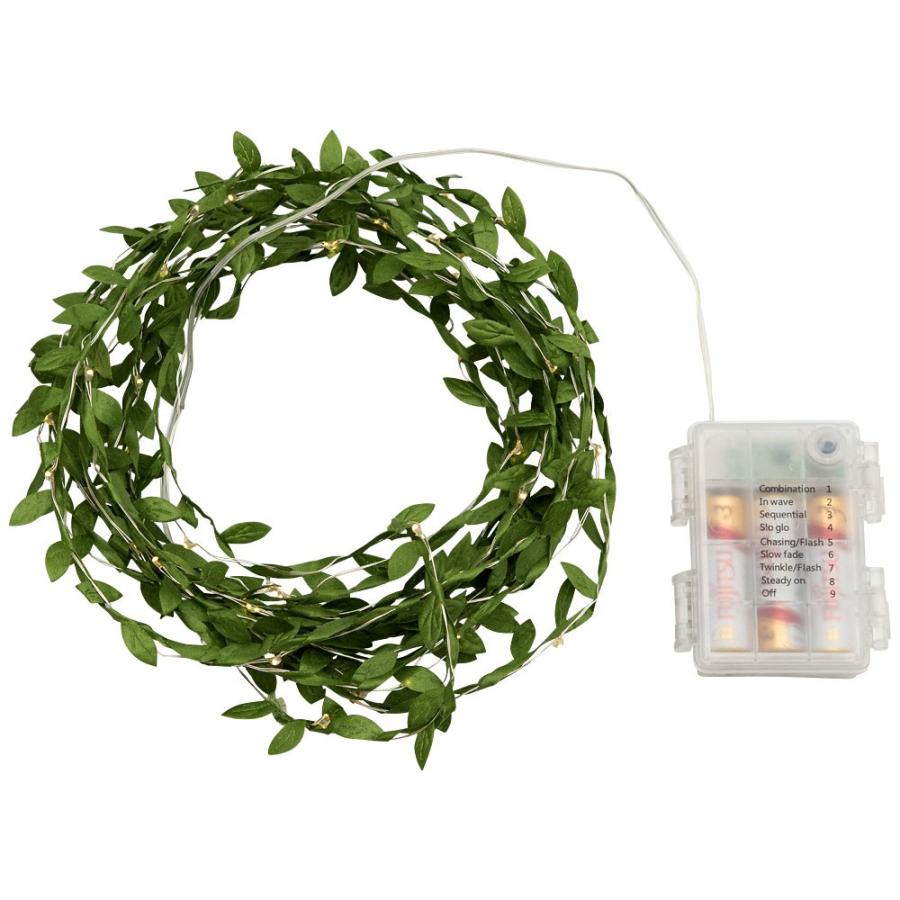 イルミネーションライト LEDライト 電飾 ガーランド クリスマスツリー装飾 リモコン付き グリーンリーフ 乾電池式 照明器具 92109 | ブランド登録なし | 12
