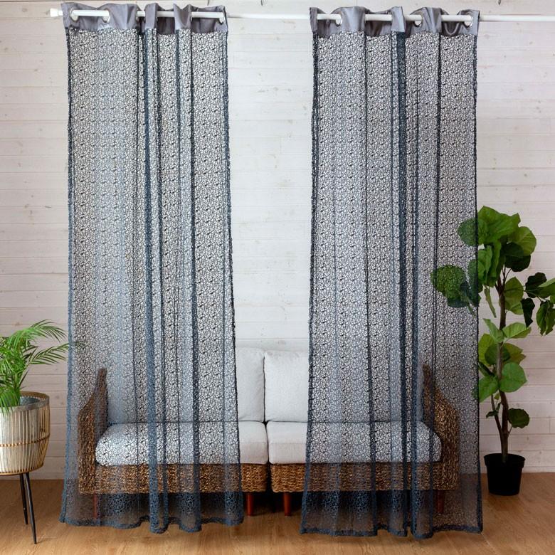 カーテン メッシュ ポリエステル グレー ベージュ 約140×210cm レース 間仕切り 目隠し おしゃれ アジアン リング付き 92126 | ブランド登録なし | 03