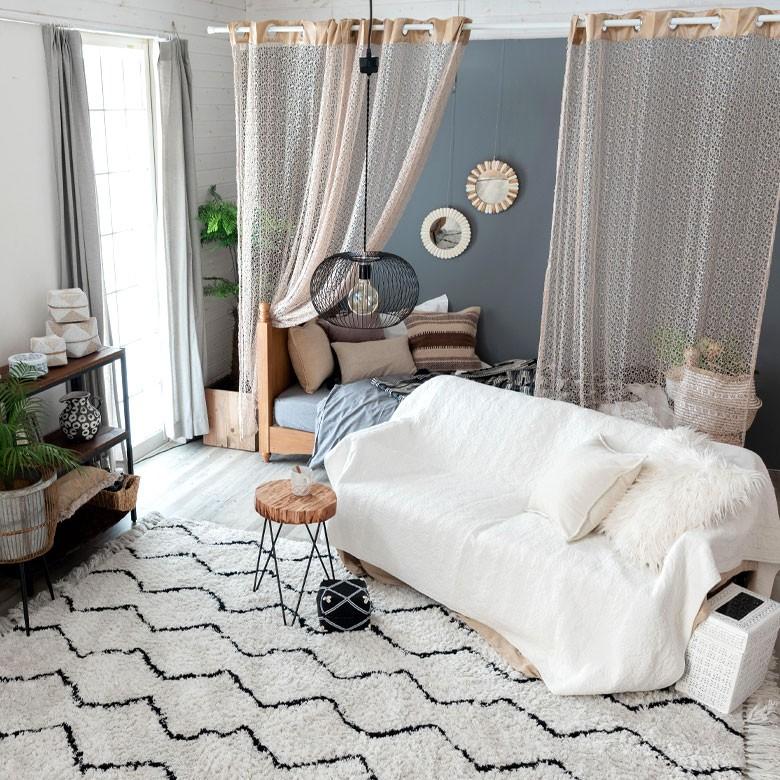 カーテン メッシュ ポリエステル グレー ベージュ 約140×210cm レース 間仕切り 目隠し おしゃれ アジアン リング付き 92126 | ブランド登録なし | 13