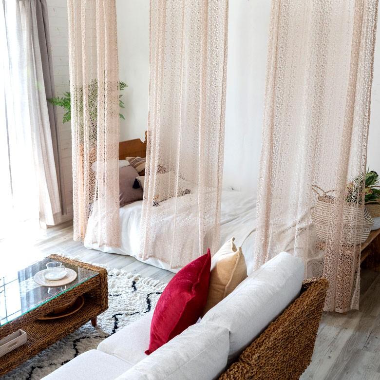 カーテン メッシュ ポリエステル グレー ベージュ 約140×210cm レース 間仕切り 目隠し おしゃれ アジアン リング付き 92126 | ブランド登録なし | 06