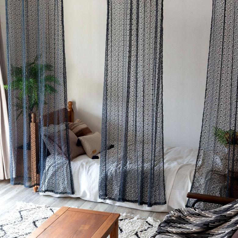 カーテン メッシュ ポリエステル グレー ベージュ 約140×210cm レース 間仕切り 目隠し おしゃれ アジアン リング付き 92126 | ブランド登録なし | 07