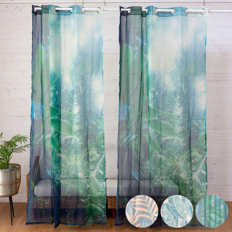 カーテン シアー ポリエステル グリーン 約140×210cm 薄い 透ける 間仕切り 目隠し おしゃれ アジアン リーフ柄 92127 | ブランド登録なし