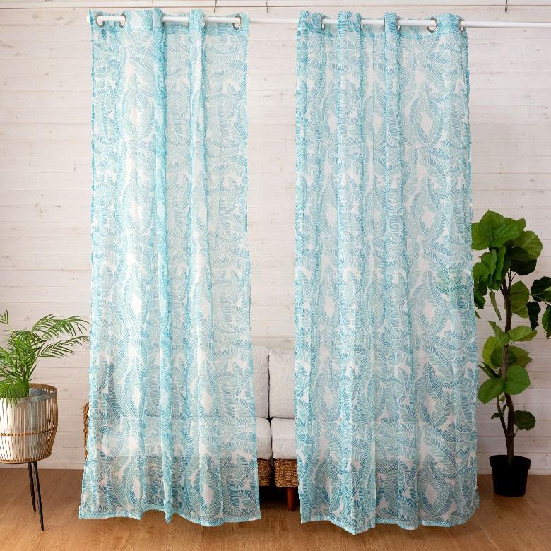 カーテン シアー ポリエステル グリーン 約140×210cm 薄い 透ける 間仕切り 目隠し おしゃれ アジアン リーフ柄 92127 | ブランド登録なし | 04