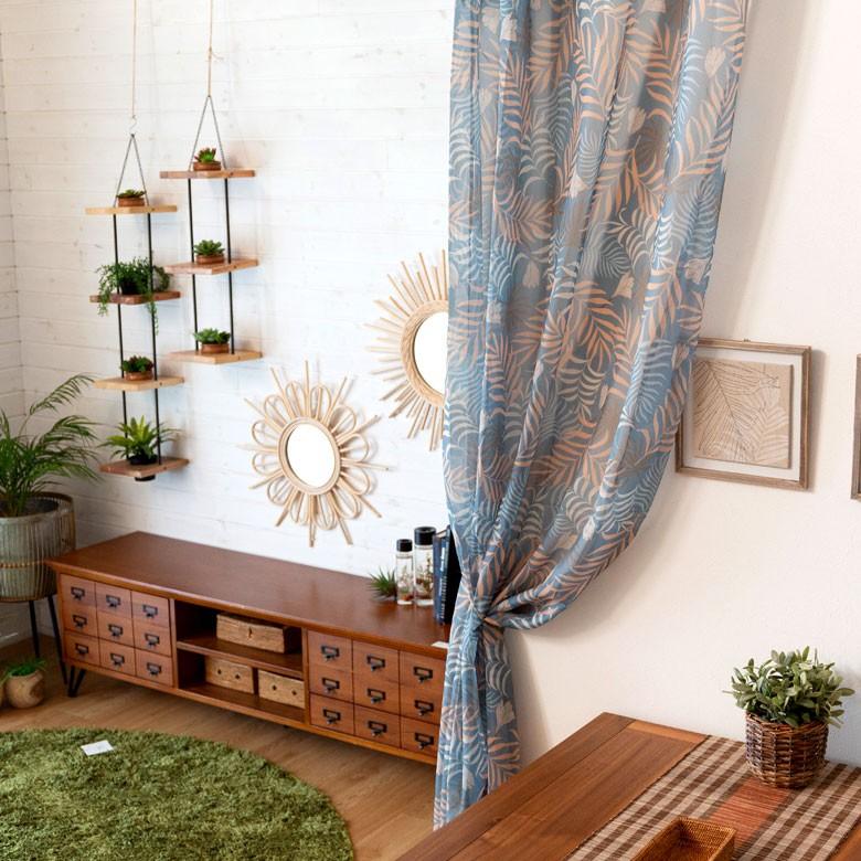 カーテン シアー ポリエステル グリーン 約140×210cm 薄い 透ける 間仕切り 目隠し おしゃれ アジアン リーフ柄 92127 | ブランド登録なし | 13