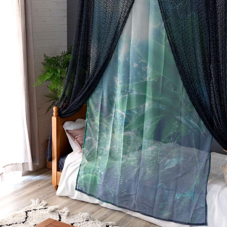 カーテン シアー ポリエステル グリーン 約140×210cm 薄い 透ける 間仕切り 目隠し おしゃれ アジアン リーフ柄 92127 | ブランド登録なし | 09