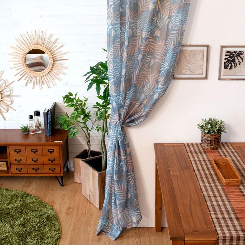 カーテン シアー ポリエステル グリーン 約140×210cm 薄い 透ける 間仕切り 目隠し おしゃれ アジアン リーフ柄 92127 | ブランド登録なし | 10