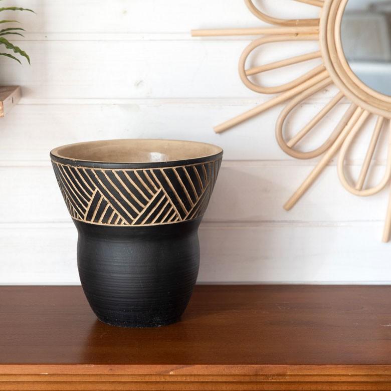 植木鉢 フラワーポット セメント 焼き物 置物 インテリア 和雑貨 アジア雑貨 おしゃれ モノトーン 幾何学柄 92136 | ブランド登録なし | 01