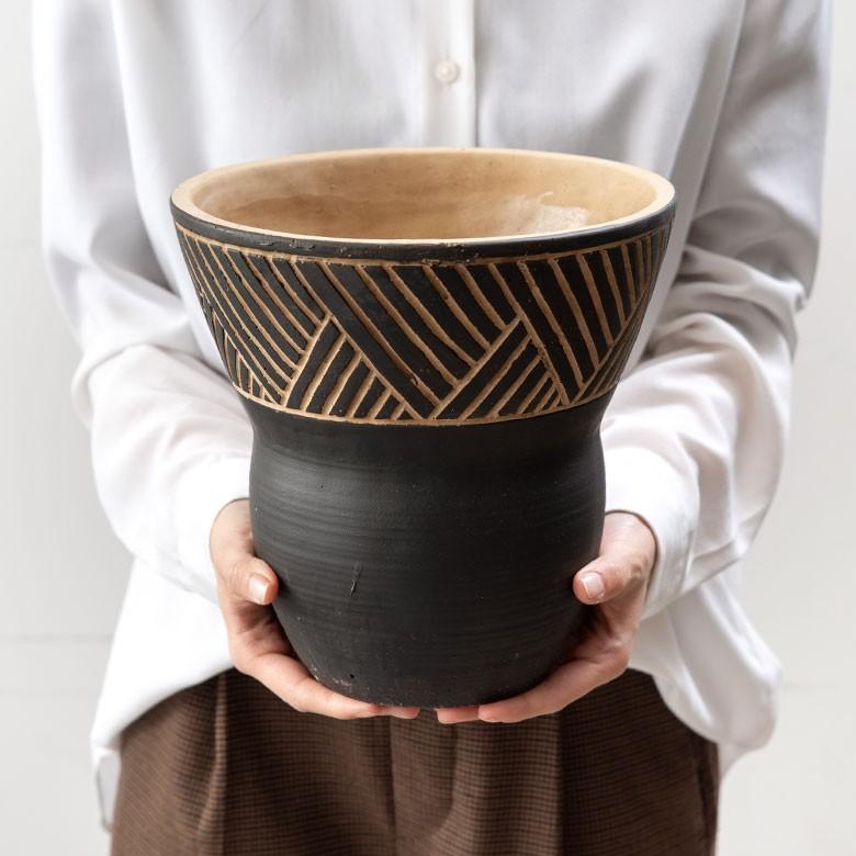 植木鉢 フラワーポット セメント 焼き物 置物 インテリア 和雑貨 アジア雑貨 おしゃれ モノトーン 幾何学柄 92136 | ブランド登録なし | 04