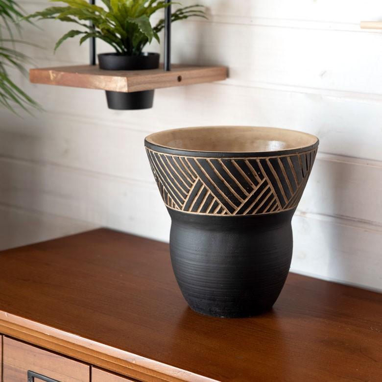 植木鉢 フラワーポット セメント 焼き物 置物 インテリア 和雑貨 アジア雑貨 おしゃれ モノトーン 幾何学柄 92136 | ブランド登録なし | 05