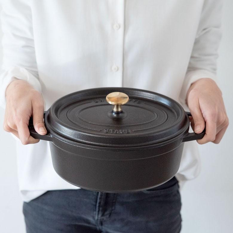 鍋 ストウブ 鋳鉄 ホーロー ブラック グレー オーバル 23cm IH対応 食