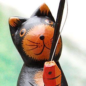 アジアン雑貨 小船に乗った木製のバリネコオブジェ アジア工房 9249 | ブランド登録なし | 03