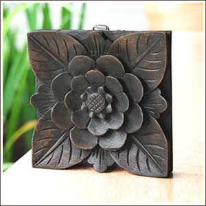アジアン雑貨 木彫りのレリーフ 約14x14cm アジア工房 9282