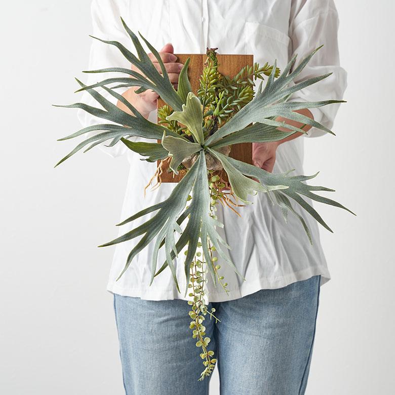 フェイク グリーン ウォール ハンギング ビカクシダ 木製 アート 吊り下げ 壁掛け プランツ 人工 多肉 植物 おしゃれ 北欧 インテリア 雑貨 西海岸 94023 |  | 09