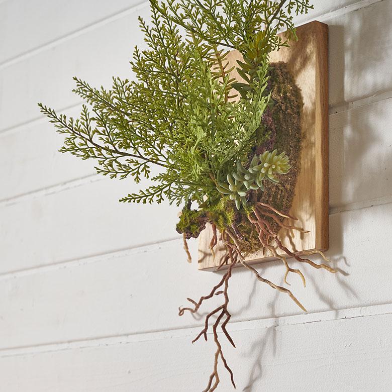 フェイク グリーン ウォール ハンギング ファーン シダ 木製