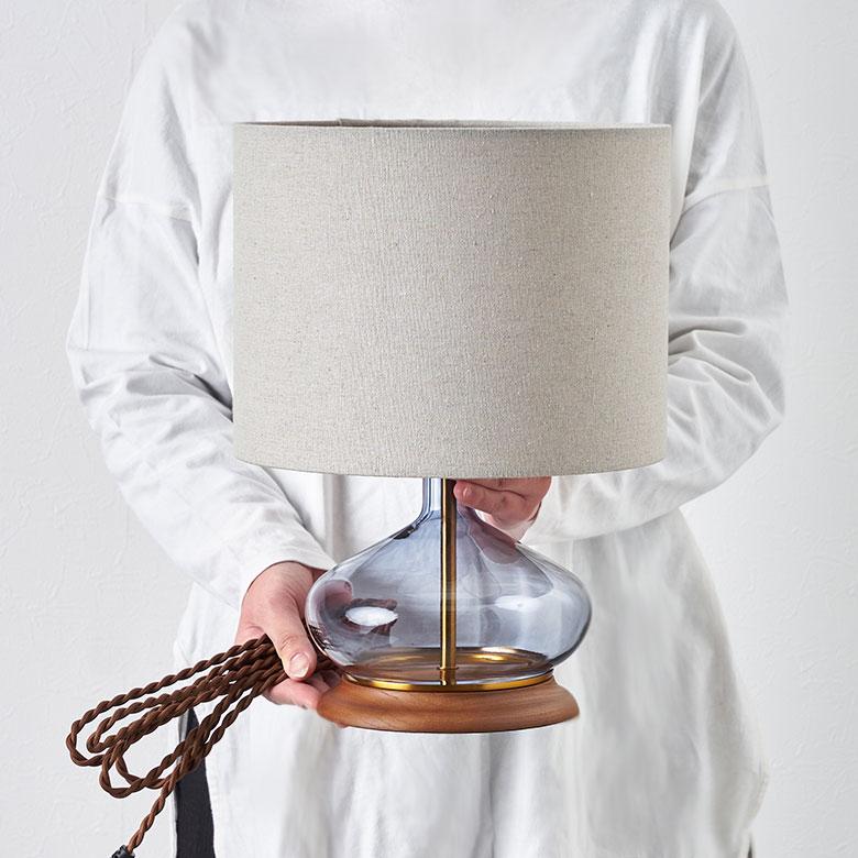 テーブル ライト スタンド ランプ 天然 木 ガラス スチール 布 1灯 口金26 60W LED 対応 高さ 34.5cm 照明 器具 卓上 電球 付 おしゃれ 北欧 西海岸 94186 | INTERFORM | 06