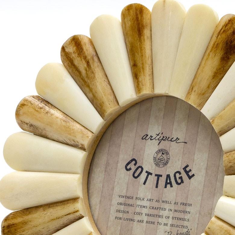 フォトフレーム 写真たて 円形 直径約19cm フラワーモチーフ 花形 ナチュラル おしゃれ ブラウン アイボリー インテリア 94211 | ブランド登録なし | 08