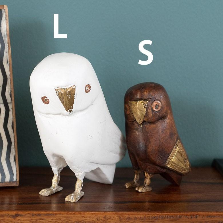 フクロウ 置物 オブジェ かわいい 玄関 縁起物 雑貨 高さ約10.5cm ラッキーアイテム ウッド 真鍮 インテリア おしゃれ 94221 | ブランド登録なし | 04