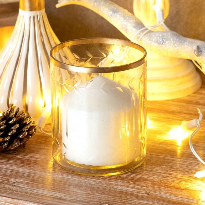 キャンドルホルダー ガラス クリア ゴールド 花瓶  直径9.5cm 高さ10cm 模様入り フラワーベース おしゃれ アンティーク調 小物入れ 94229 | ブランド登録なし