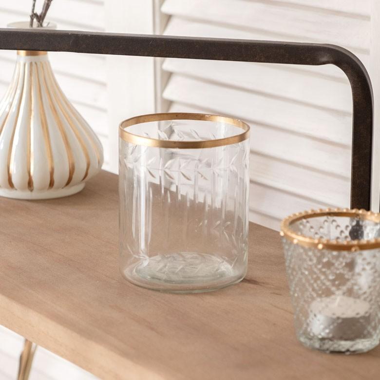 キャンドルホルダー ガラス クリア ゴールド 花瓶  直径9.5cm 高さ10cm 模様入り フラワーベース おしゃれ アンティーク調 小物入れ 94229 | ブランド登録なし | 11