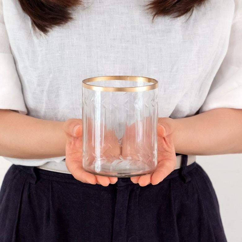 キャンドルホルダー ガラス クリア ゴールド 花瓶  直径9.5cm 高さ10cm 模様入り フラワーベース おしゃれ アンティーク調 小物入れ 94229 | ブランド登録なし | 02