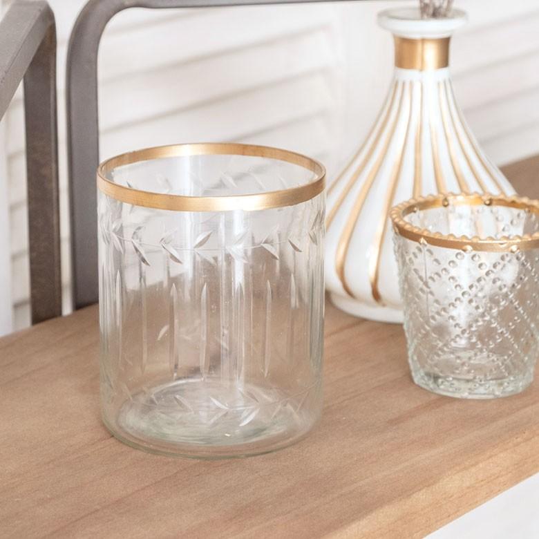 キャンドルホルダー ガラス クリア ゴールド 花瓶  直径9.5cm 高さ10cm 模様入り フラワーベース おしゃれ アンティーク調 小物入れ 94229 | ブランド登録なし | 03