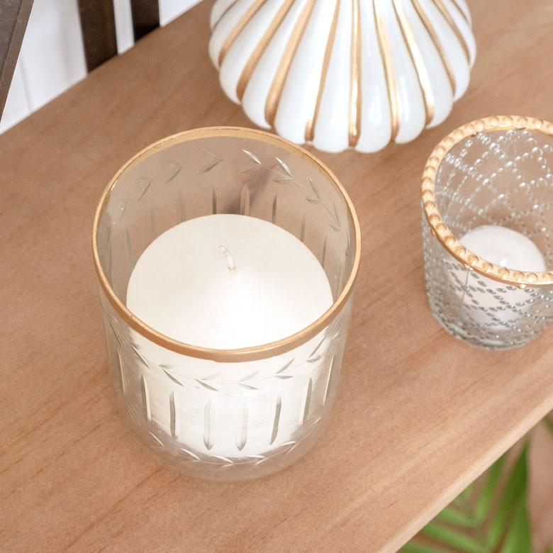 キャンドルホルダー ガラス クリア ゴールド 花瓶  直径9.5cm 高さ10cm 模様入り フラワーベース おしゃれ アンティーク調 小物入れ 94229 | ブランド登録なし | 06