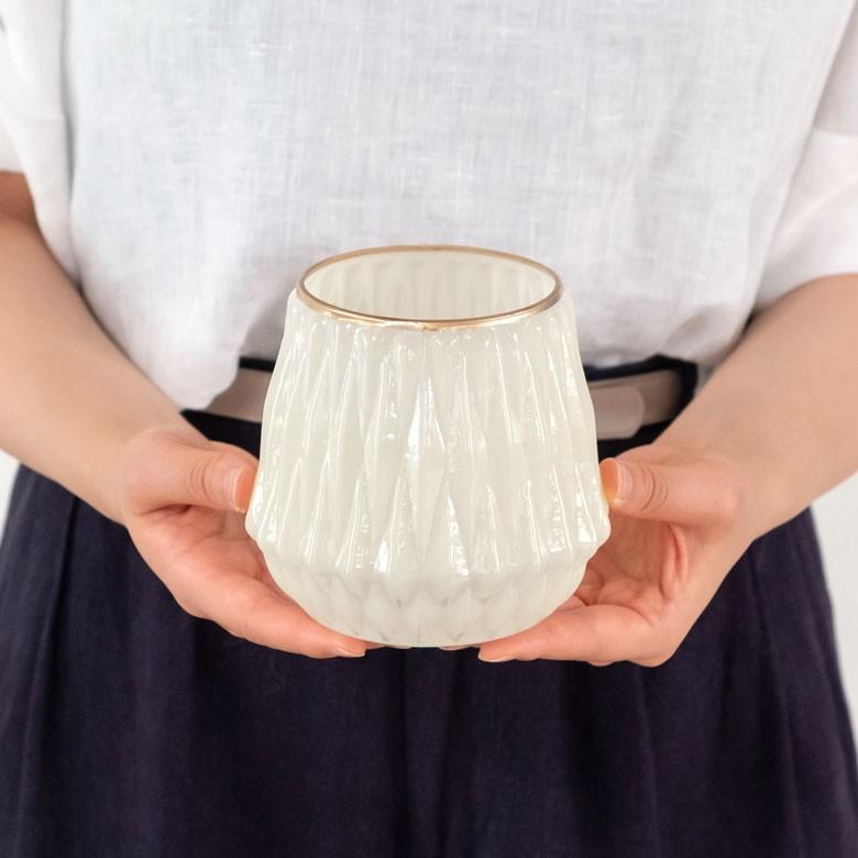 キャンドルホルダー フラワーベース ガラス ミルクカラー ゴールド 花瓶 直径11.5cm 高さ11cm 模様入り 乳白色 おしゃれ アンティーク調 小物入れ 94230 | ブランド登録なし | 02
