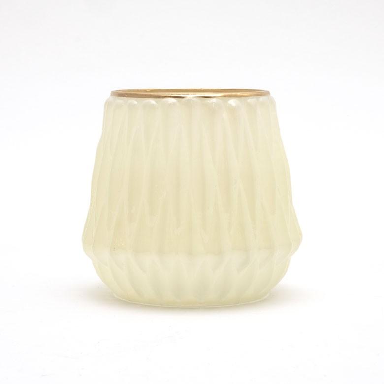 キャンドルホルダー フラワーベース ガラス ミルクカラー ゴールド 花瓶 直径11.5cm 高さ11cm 模様入り 乳白色 おしゃれ アンティーク調 小物入れ 94230 | ブランド登録なし | 04