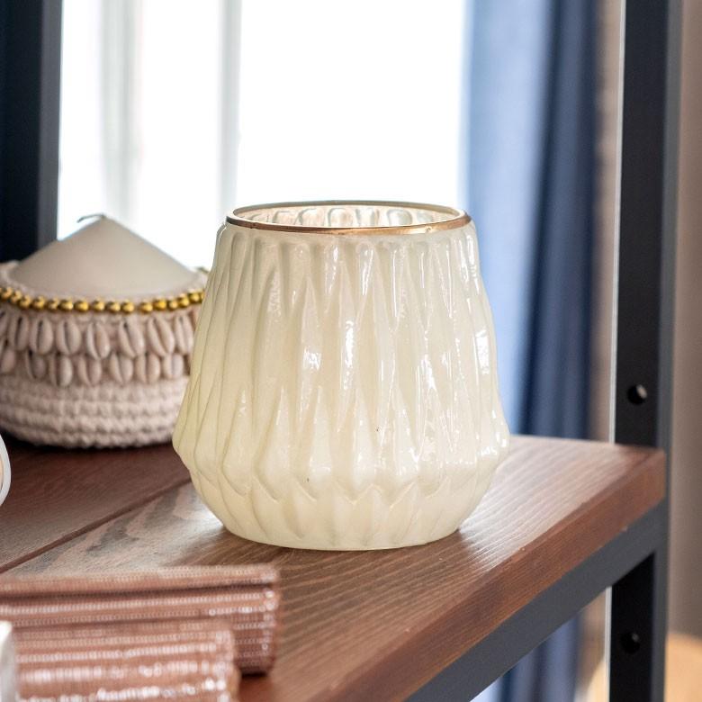 キャンドルホルダー フラワーベース ガラス ミルクカラー ゴールド 花瓶 直径11.5cm 高さ11cm 模様入り 乳白色 おしゃれ アンティーク調 小物入れ 94230 | ブランド登録なし | 08