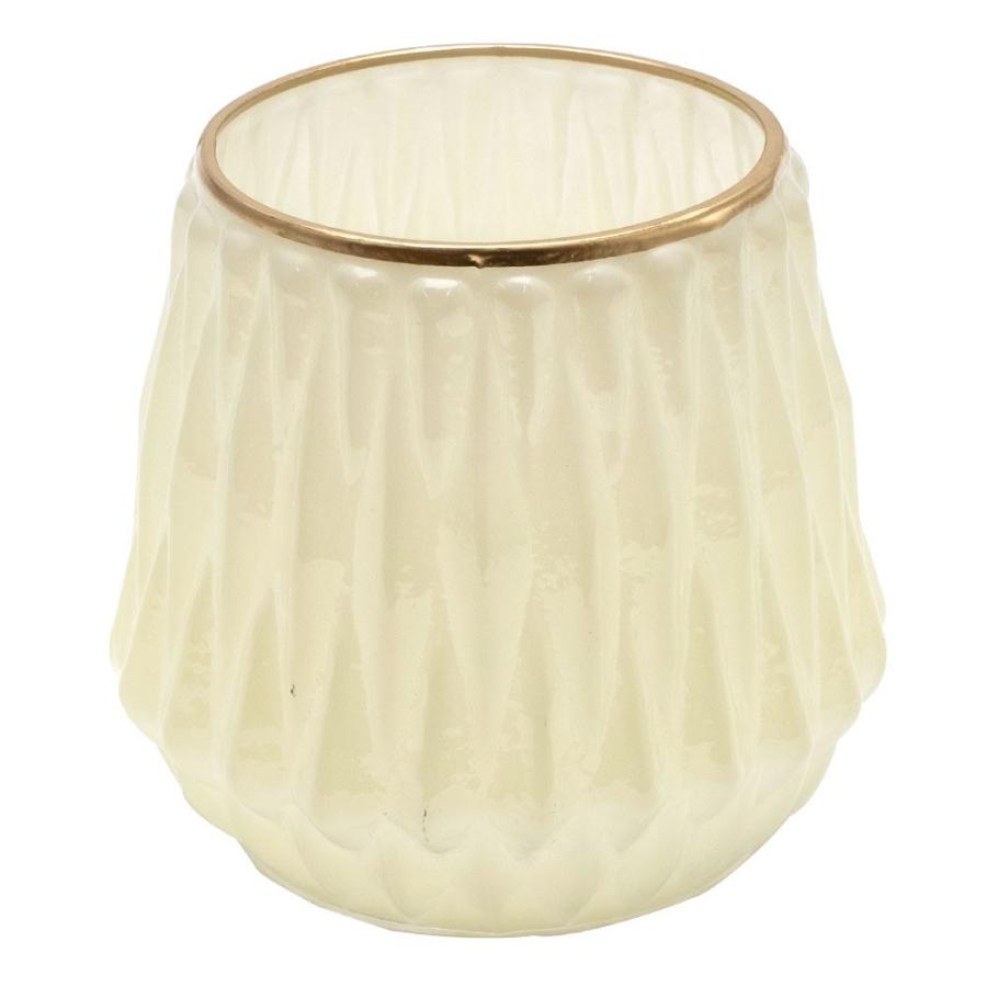 キャンドルホルダー フラワーベース ガラス ミルクカラー ゴールド 花瓶 直径11.5cm 高さ11cm 模様入り 乳白色 おしゃれ アンティーク調 小物入れ 94230 | ブランド登録なし | 09