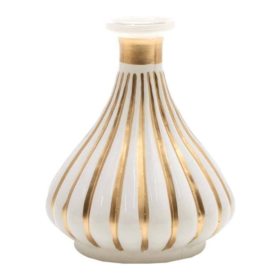 フラワーベース ガラス ミルクカラー ゴールド 花瓶 直径12cm 高さ14cm