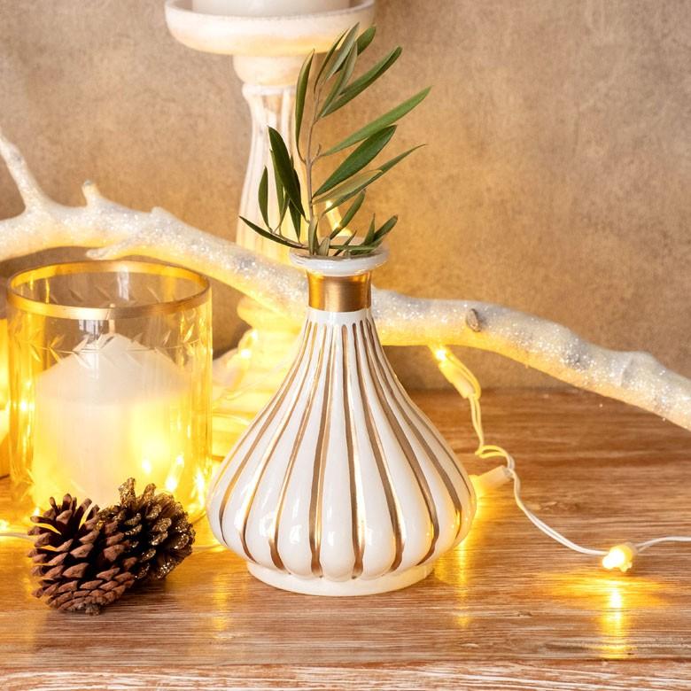 フラワーベース ガラス ミルクカラー ゴールド 花瓶 直径12cm 高