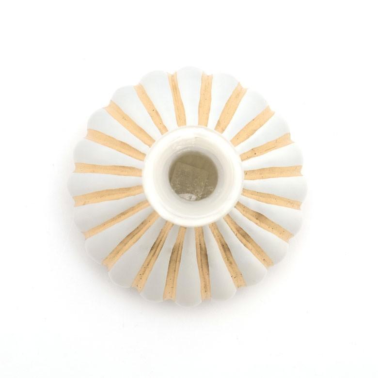 フラワーベース ガラス ミルクカラー ゴールド 花瓶 直径12cm 高さ14cm