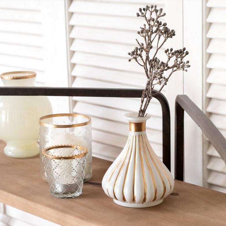 YOKI フラワーベース フラワーベース ガラス ミルクカラー ゴールド 花瓶 直径12cm 高さ14cm