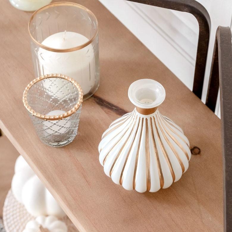 フラワーベース ガラス ミルクカラー ゴールド 花瓶 直径12cm 高さ14cm