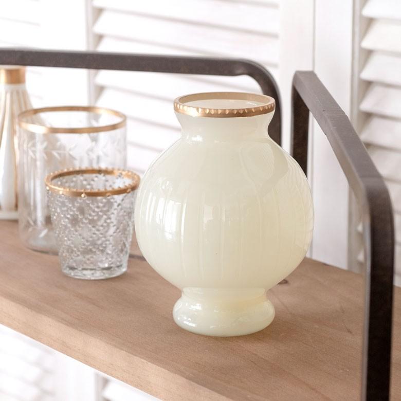 フラワーベース ガラス ミルクカラー ゴールド 花瓶 直径12cm 高さ16.5