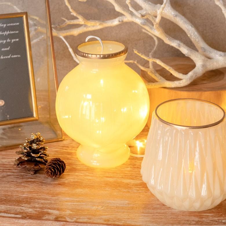 フラワーベース ガラス ミルクカラー ゴールド 花瓶 直径12cm 高さ16.5