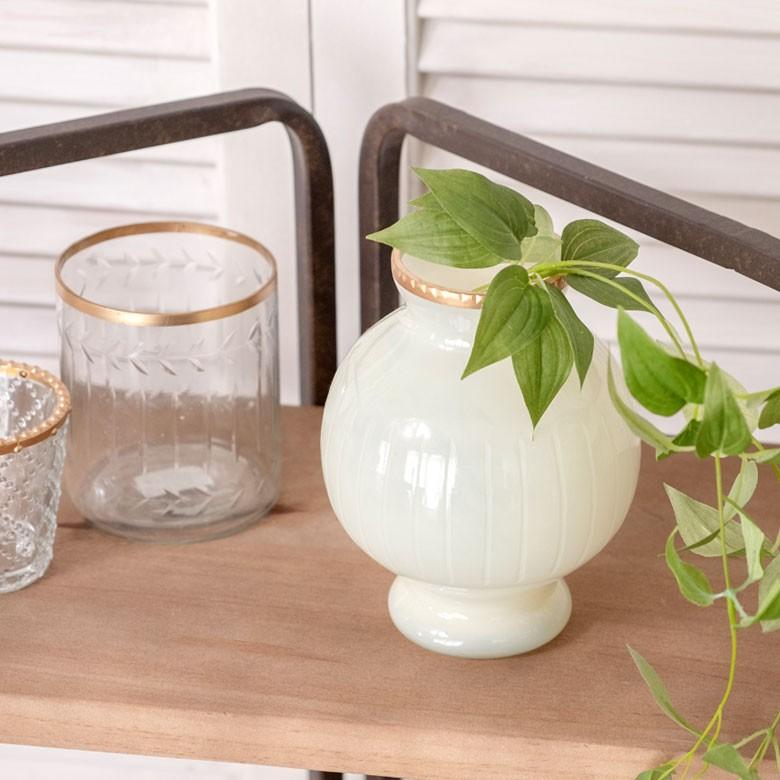 フラワーベース ガラス ミルクカラー ゴールド 花瓶 直径12cm 高さ16.5